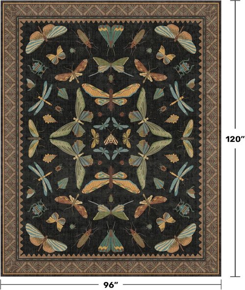 Hazo Haus Black Washable Insect Area Rug - Ultra Soft Low Pile | 8x10 for Living Room, Bedroom & Dining Room