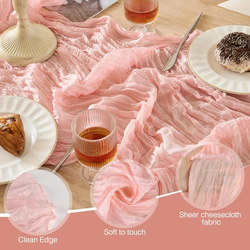 6 Pack Dusty Pink Table Runner Graduation Cheesecloth120 Inch Boho Rustic Gauze 10 FT Cheese Cloth Table Runners Decorations for Mother's Day Birthday Baby Shower Wedding Holiday Home Party Decor