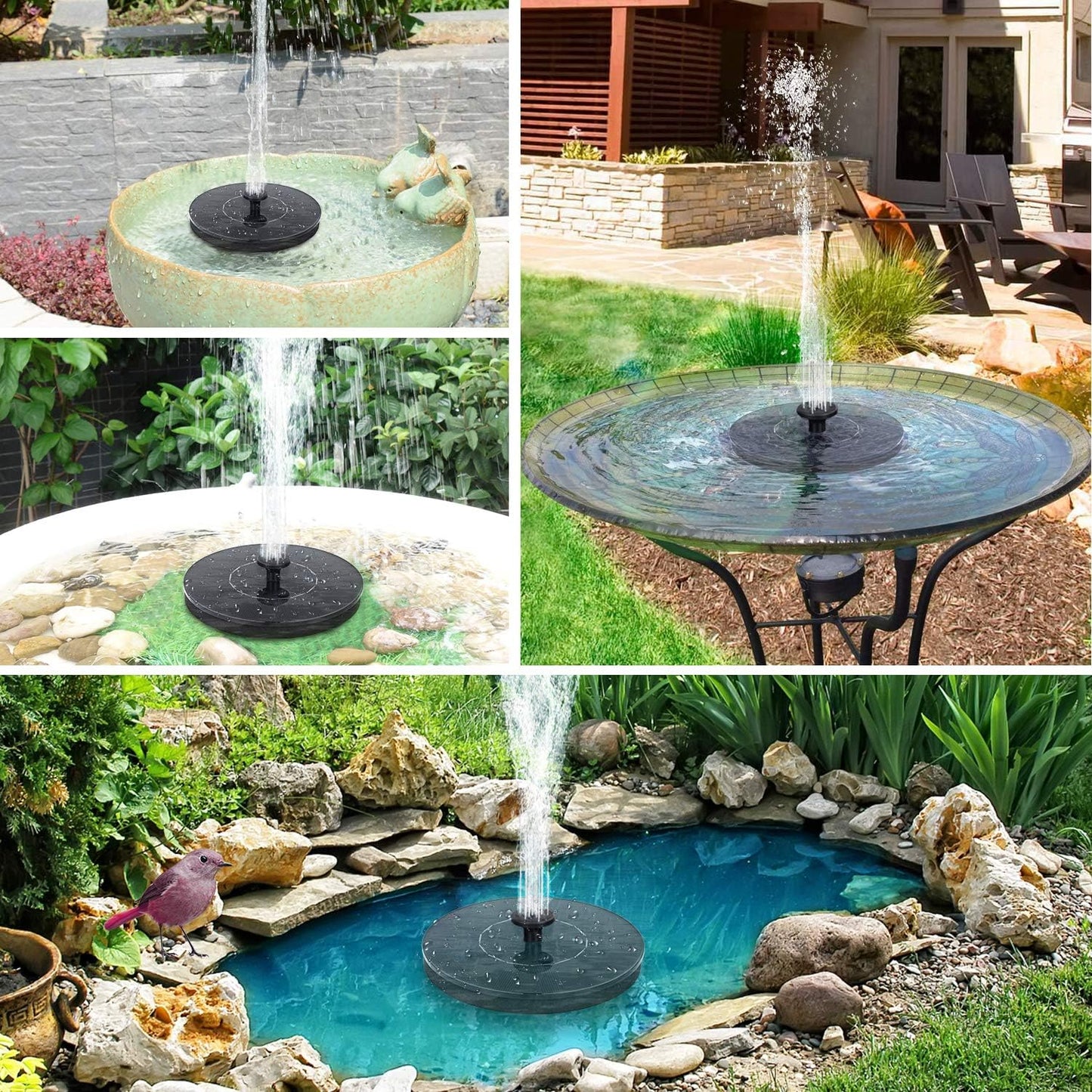 Mademax Solar Fountain Pump - 1.4W Upgrade with 6 Nozzles | Floating Bird Bath Water Feature for Garden & Pond