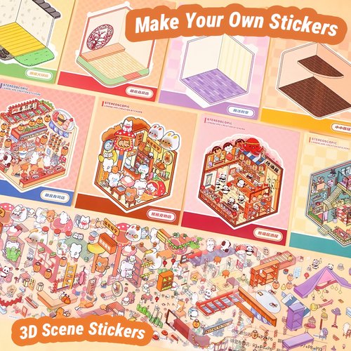 DSNJPZX 3D Sticker Scene Collection Book for Kids Adults - Reusable Stickers - Improve Children's Imagination and Creativity - Enhance Parent-Child Relationship. (Yellow)