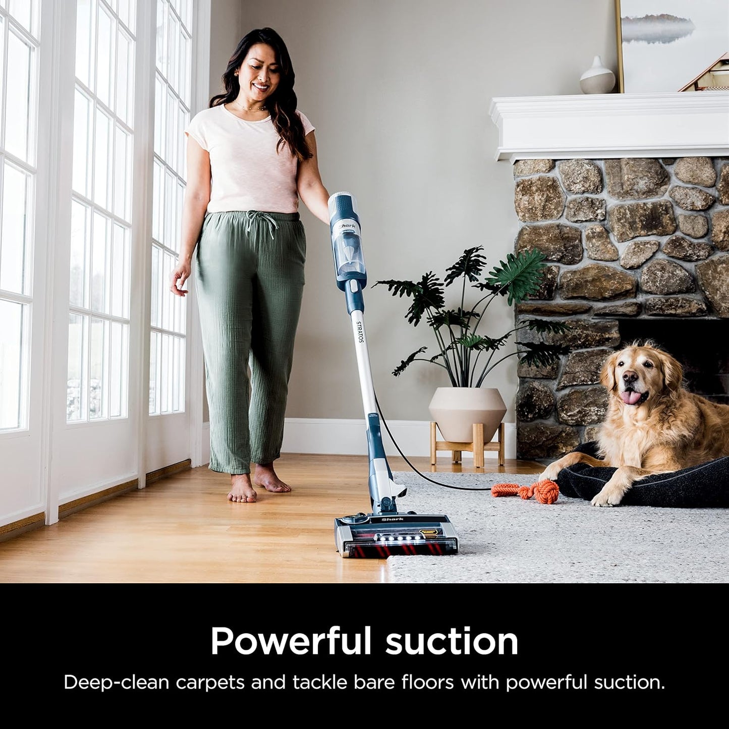 Shark HZ3002 Stratos Ultralight Corded Stick Vacuum - DuoClean PowerFins & Self-Cleaning Brushroll, Navy