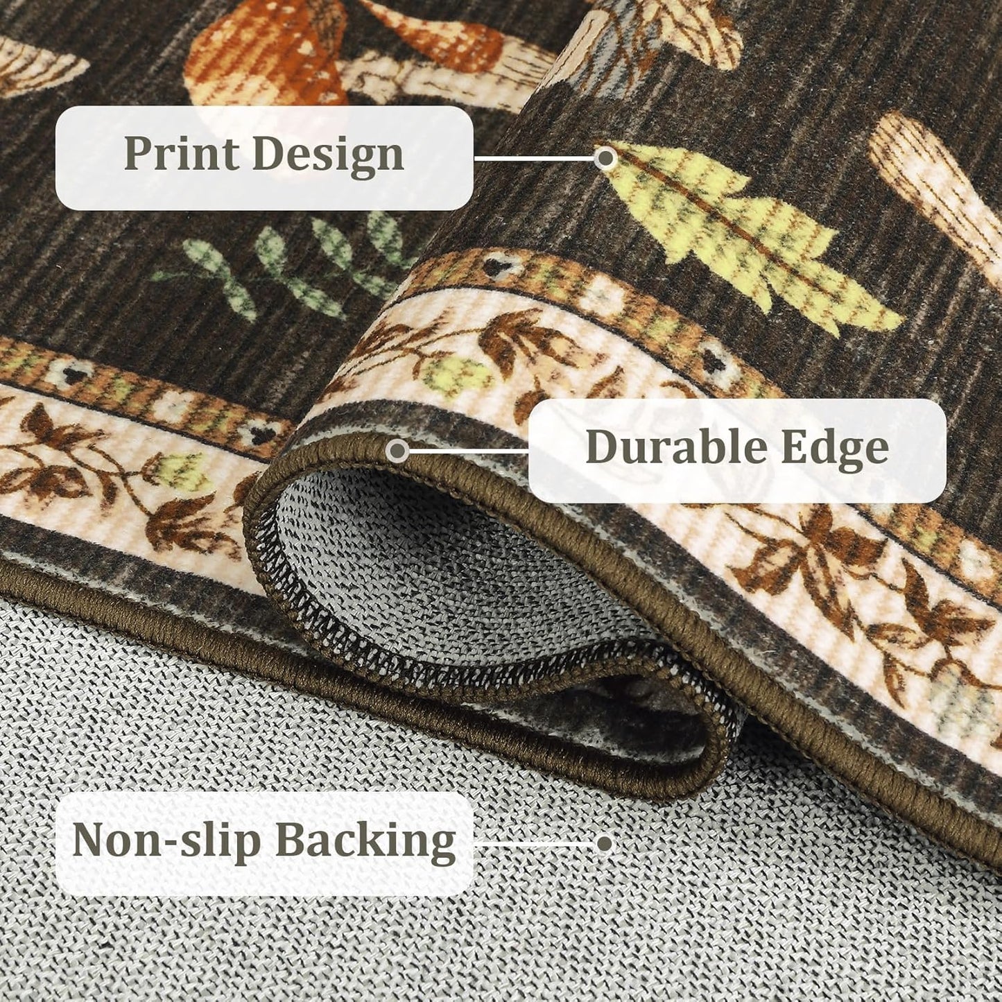 Mushroom Small Rug - Washable Non-Slip Door Mat | Ultra-Thin Stain Resistant 2x3 for Entryway, Kitchen, Bedroom