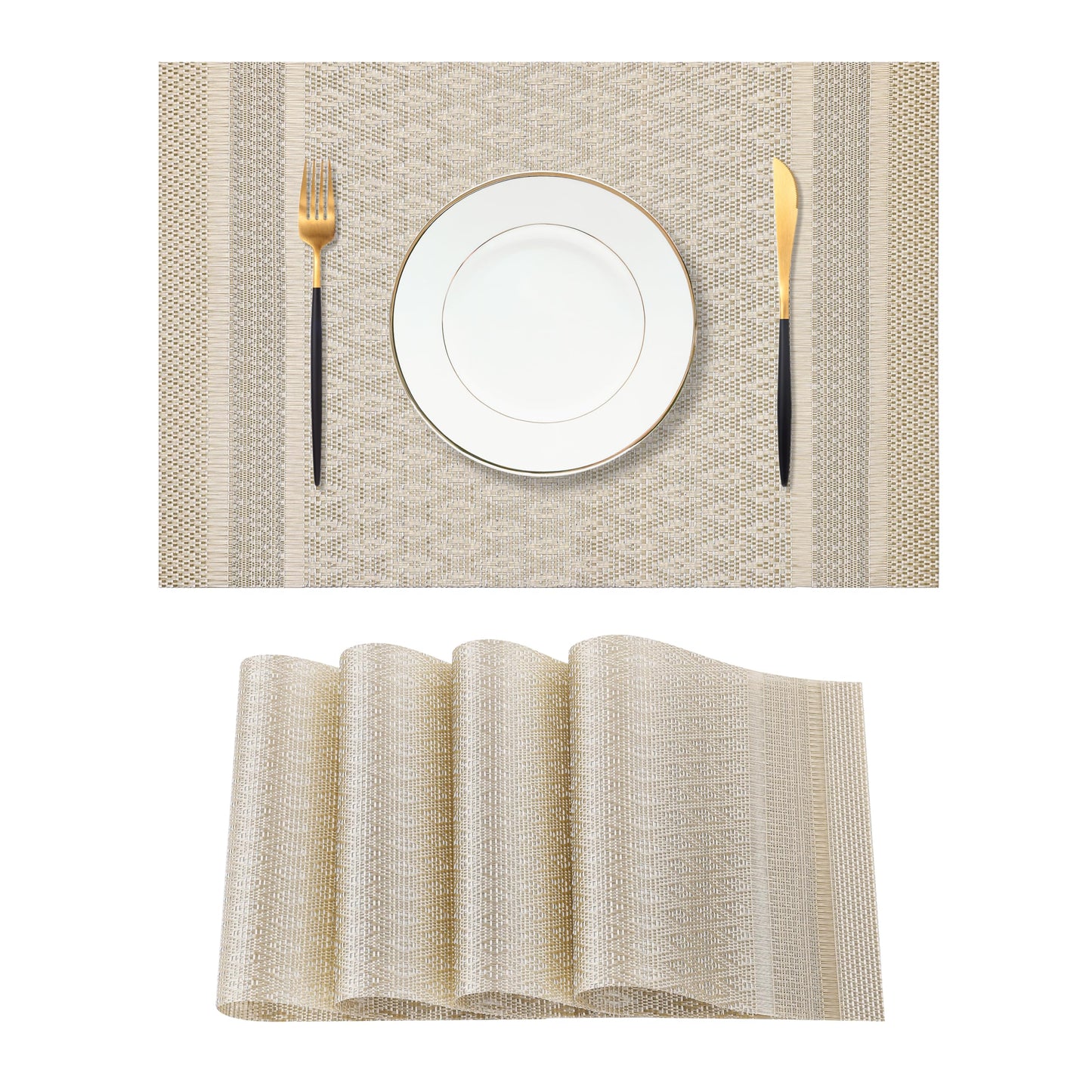 Leetaltree Stardust Yellow Placemats Set of 4 - Heat Resistant Non-Slip Place mats for Dining Table, Washable Durable PVC Vinyl Woven Table Mats（Stardust Yellow, 4）
