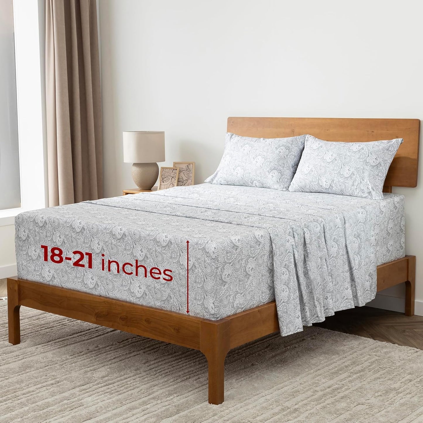Mellanni Extra Deep Full Sheets - Hotel Luxury, Ultra Soft Cooling Bedding - Wrinkle & Stain Resistant (Full, Paisley Gray)