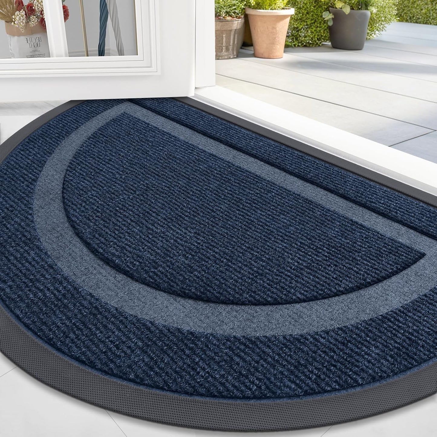OLANLY Half Circle Door Mat - Waterproof All-Season Indoor/Outdoor Welcome Mat | 47x32 Blue