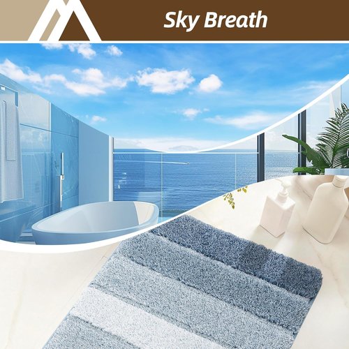 COSY HOMEER Bathroom Rug - Ultra Soft, Absorbent, Non-Slip TPR Backing - 24"x17", Blue Shaggy Mat