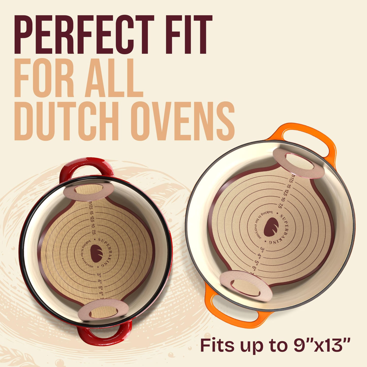 Pro Silicone Bread Sling 2 Pcs - 9in set of 2 Round 482F Heat Resistant Dough Lifter, Non-Stick Dutch Oven Liners, Long Handles, Reusable Sourdough Bread Baking Supplies, Sourdough Gifts