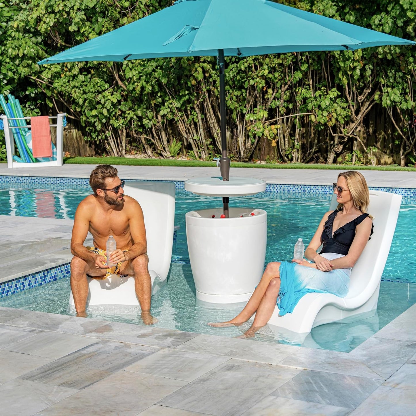 Step2 Vero Pool Chair - Waterproof, Fade-Resistant Patio Furniture for Sun Shelf | White, 9-Inch Water Depth