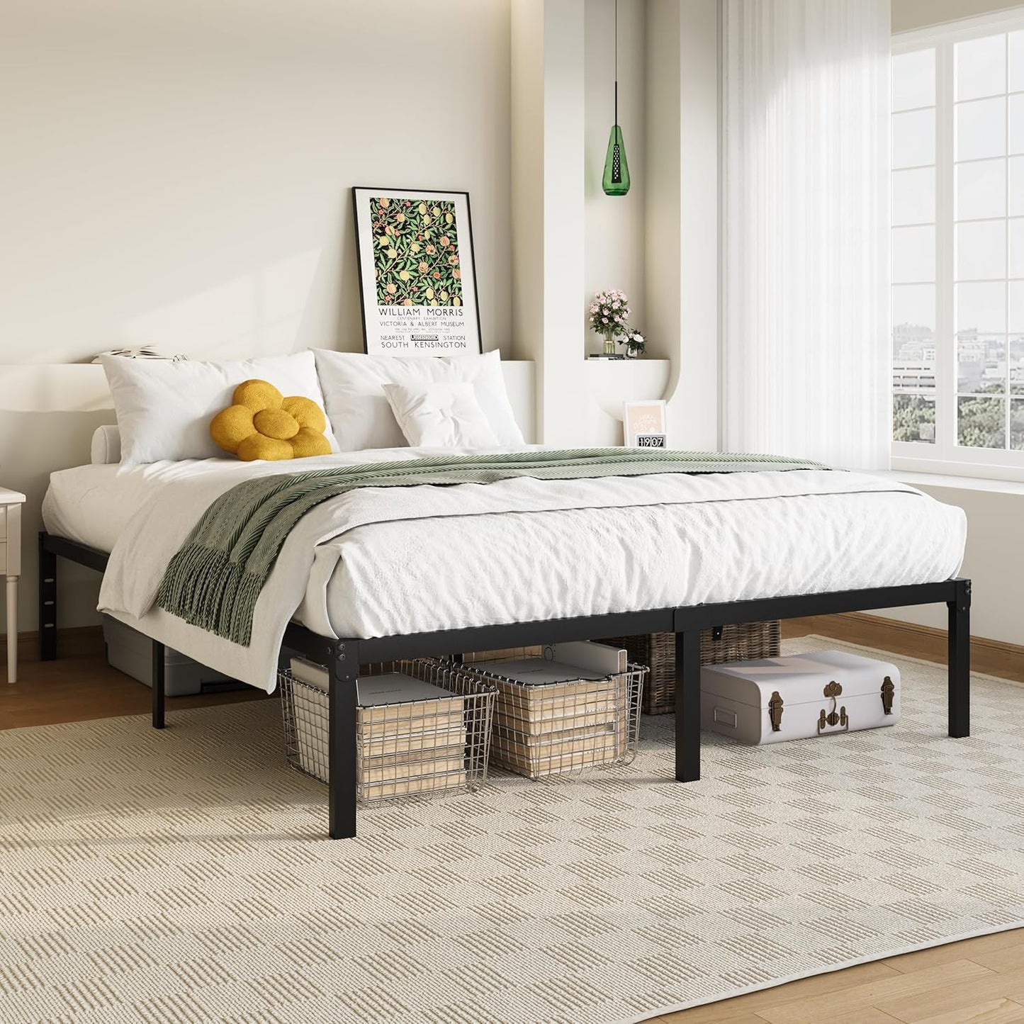 Allewie Full Size Bed Frame - 14-Inch Metal Platform Bed with Storage | Easy Assembly, Black