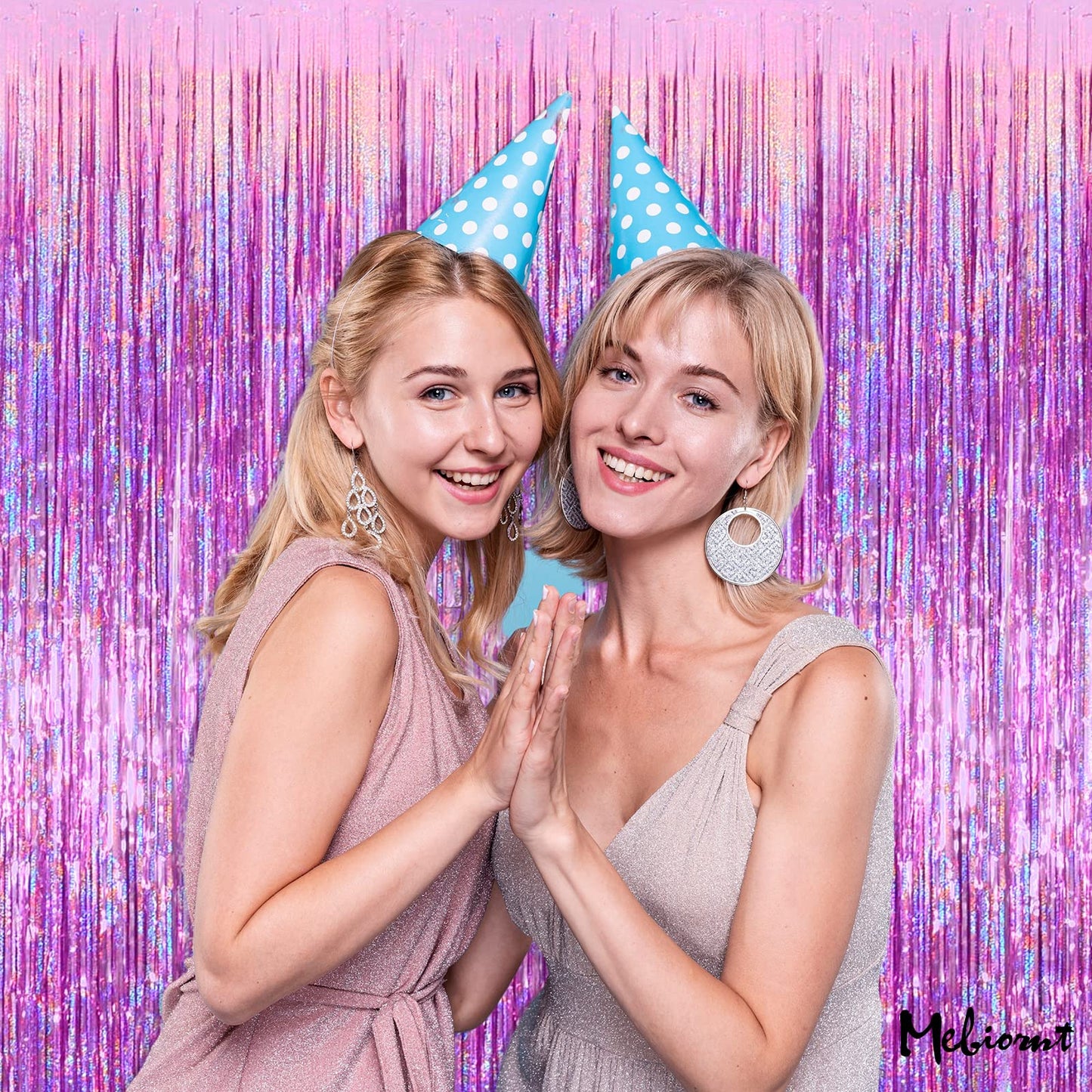 4 Pack Pink Fringe Curtain Backdrop, 3.2Ft x 8.2Ft Sparkle Metallic Tinsel Foil Fringe Streamers Background for Photo Booth Birthday Wedding Baby Shower Party Thanksgiving Christmas Decorations