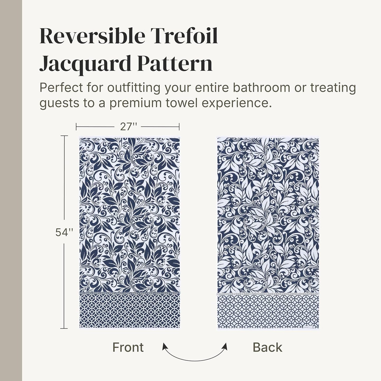 Modern Threads 100% Cotton Towel Set | 6-Piece Reversible Yarn Dyed Jacquard - Soft, Absorbent & Quick Dry - Navy