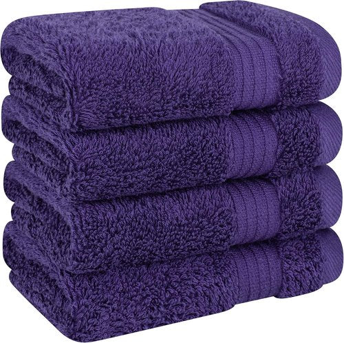 Cotton Paradise 100% Cotton Turkish Washcloth Set - Soft & Absorbent 4-Piece Towels in Purple
