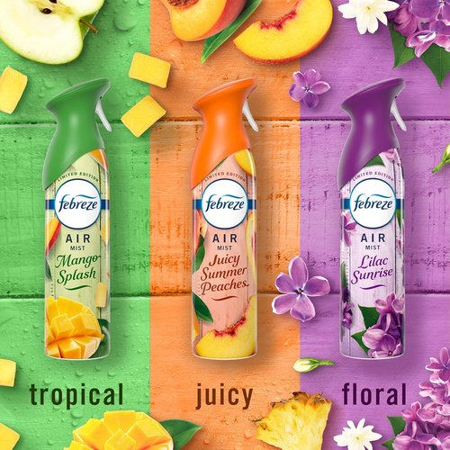 Febreze Air Mist | Odor-Fighting Room Spray Variety Pack - Lilac Sunrise, Summer Peaches & Mango Splash | 8.1oz (Pack of 3)