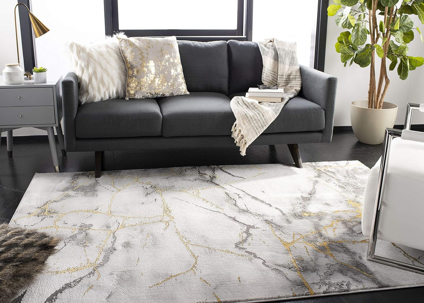 SAFAVIEH Craft Collection Accent Rug - 4' x 6', Grey & Gold, Modern Abstract Design, Non-Shedding & Easy Care, Ideal for High Traffic Areas in Entryway, Living Room, Bedroom (CFT877F)