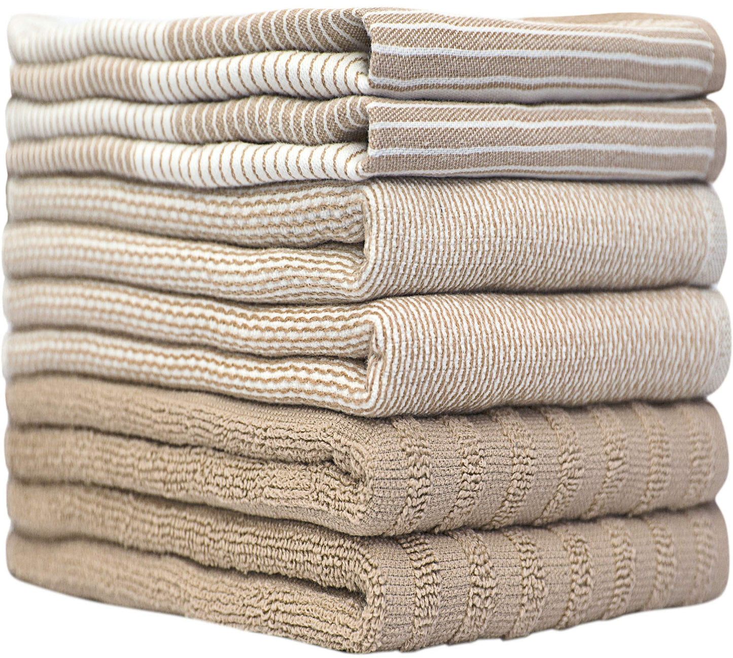 Premium Kitchen Towels (20”x 28”, 6 Pack) | Large Cotton Dish Towels | Flat & Terry Highly Absorbent Kitchen Linen Set with Hanging Loop | Tan