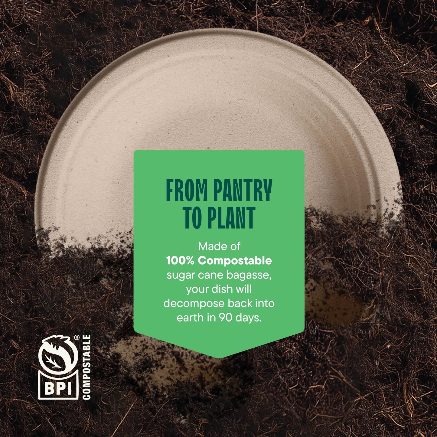 Deep Dish Paper Plates, Heavy Duty Disposable Dinner Plates [125-Pack] 9 Inch Plates - 100% Compostable Eco-Friendly, Biodegradable Sugarcane Bagasse, Natural Brown 9" Paper Plate Disposable