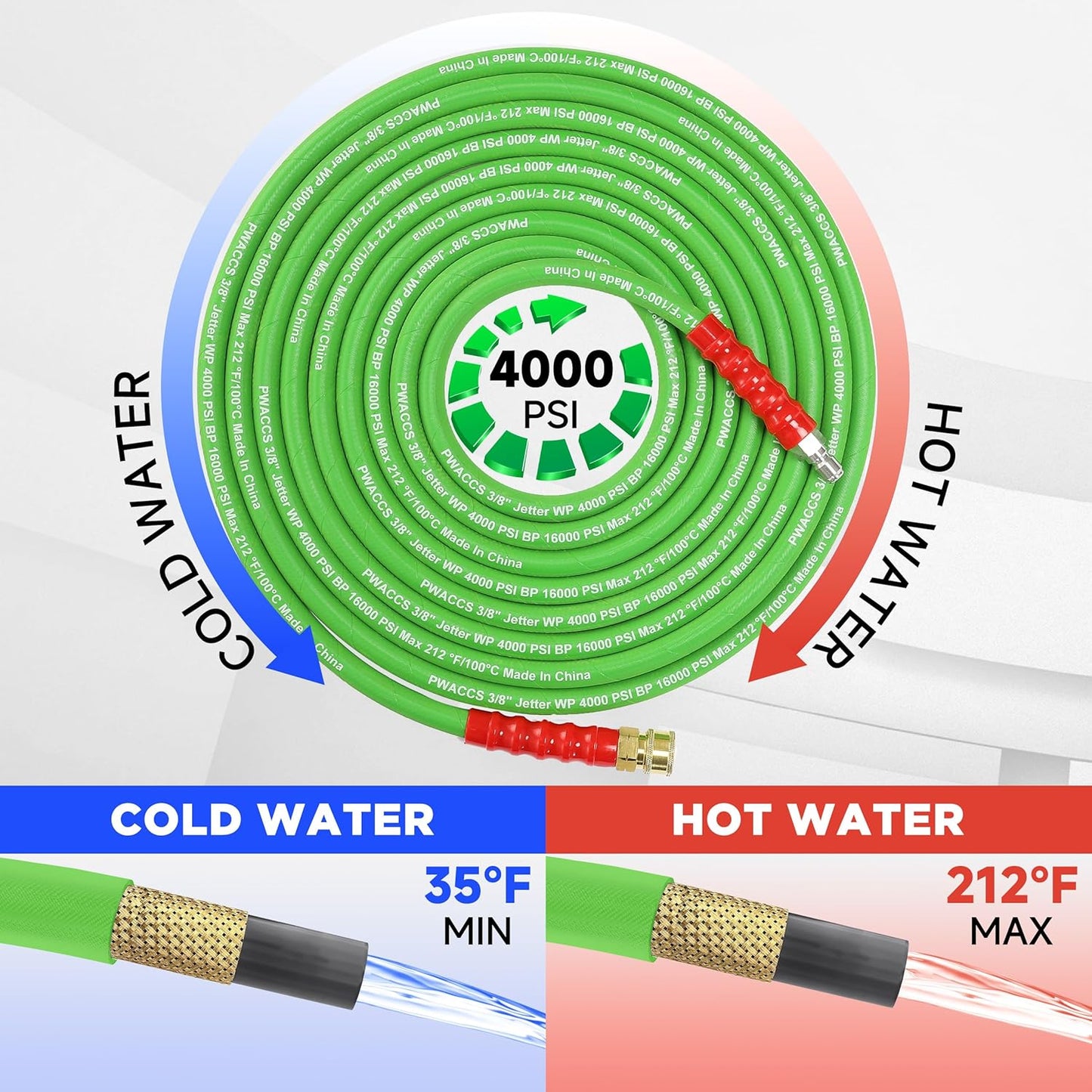 PWACCS Pressure Washer Hose - 50 FT Kink Resistant Steel Braided Hose | Quick Connect M22 14 Fittings, 4000 PSI