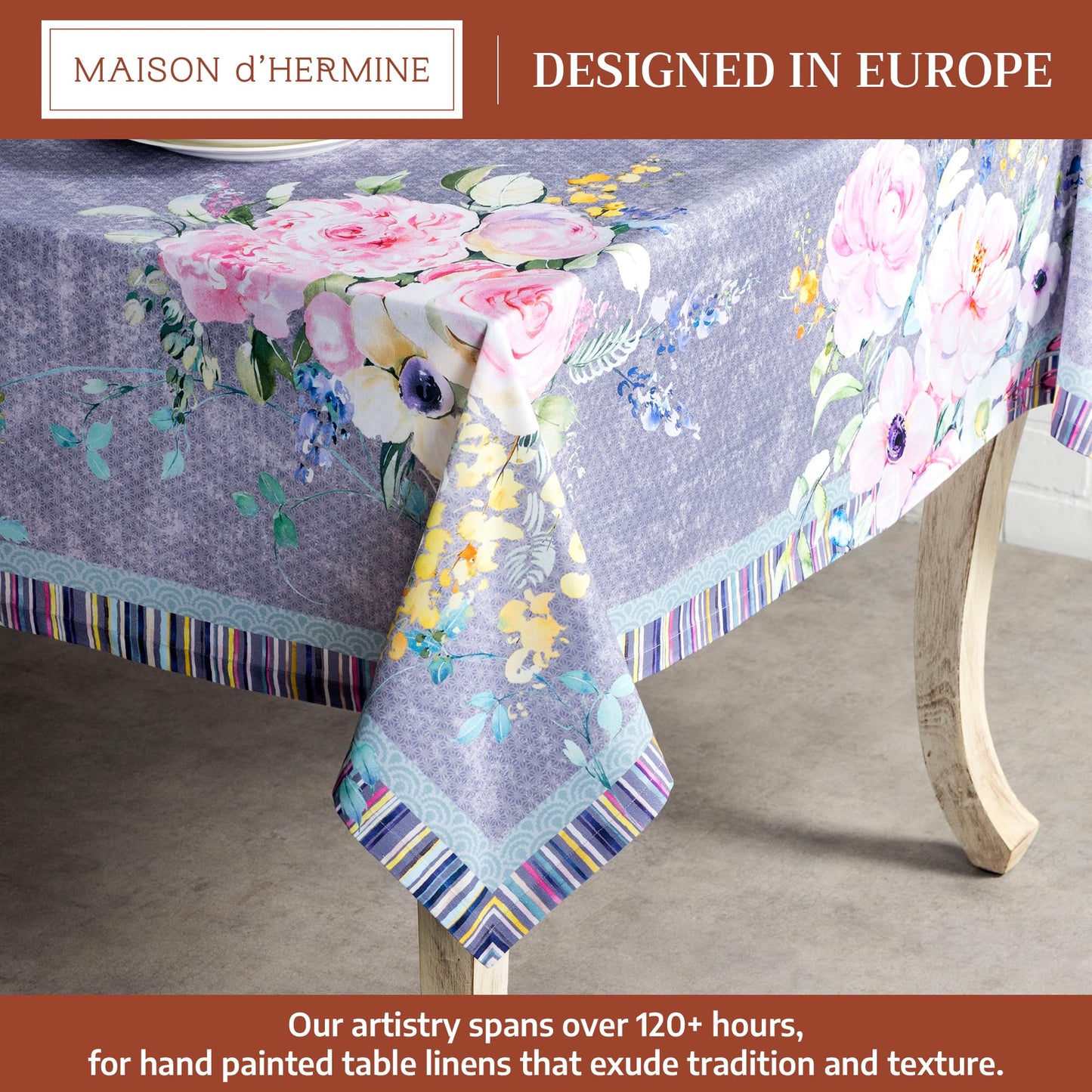 Maison d' Hermine Table Cloth Round Table 100% Cotton 69 Round Inches Tablecloth Reusable Decorative for Dining Kitchen Farmhouse Home Gifts for Mothers Day Spring Summer- Sweet Rose Lavender - Lush