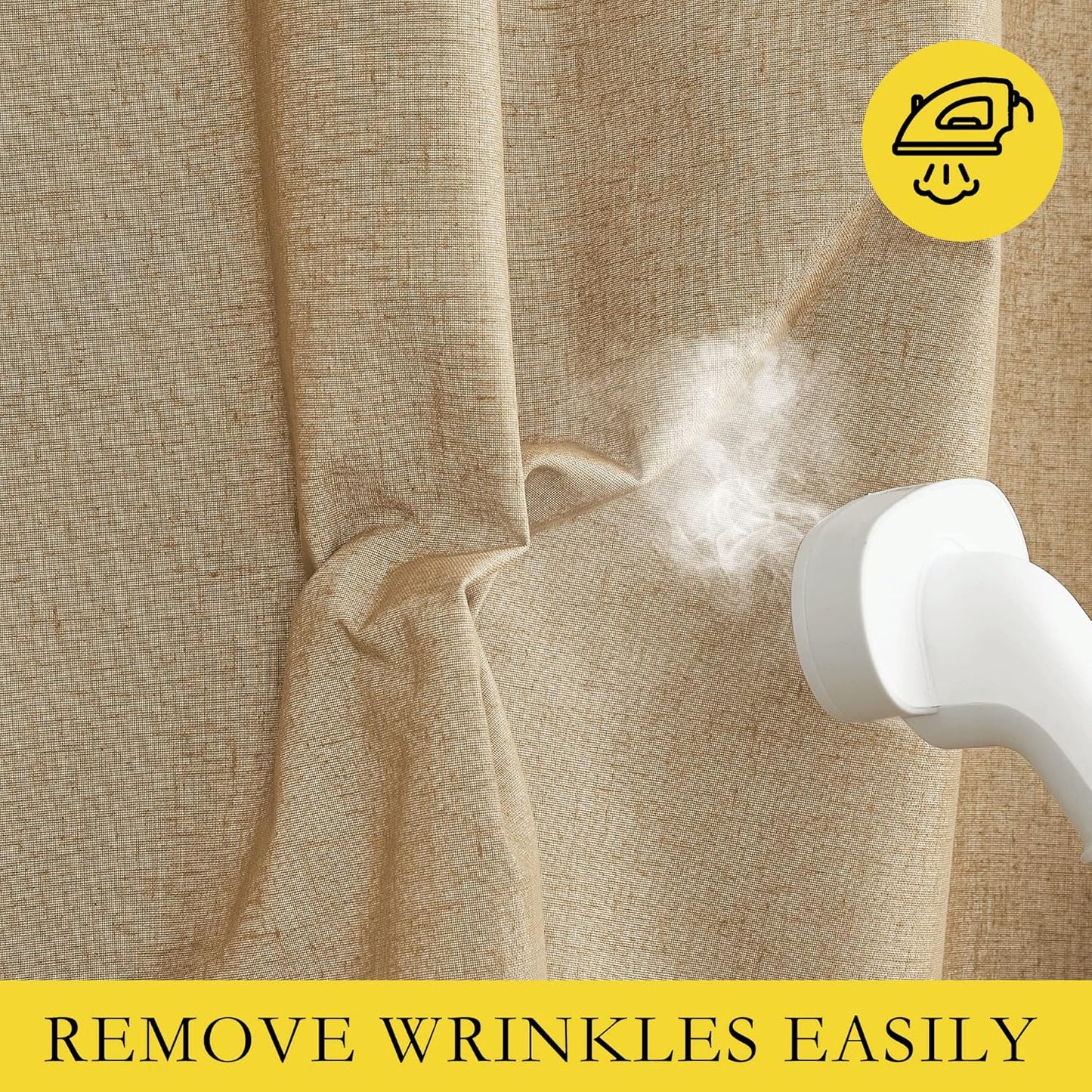 NICETOWN Blackout Linen Curtains - Thermal Insulated White Liner, Camel, 42" x 63", 2 Pieces | Bedroom & Kids Room Drapes