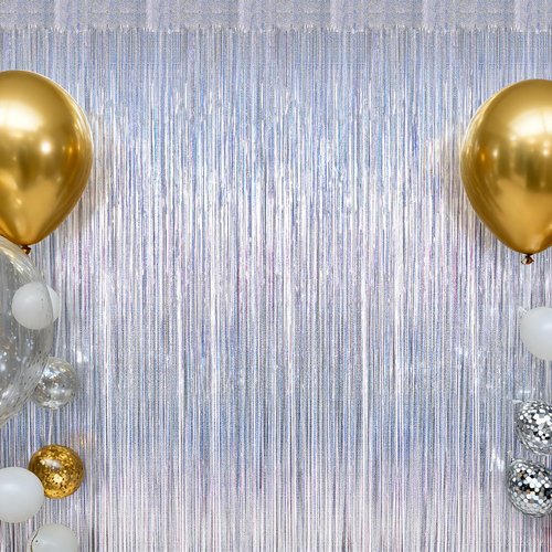 4 Pack NYE Silver Tinsel Foil Curtain, 3.28 FT x 7.05 FT Glitter Silver Tinsel Curtains, Metallic Foil Streamer Disco Fringe Backdrop Party Curtains, Birthday NEW Year Party Supplies Disco Decor