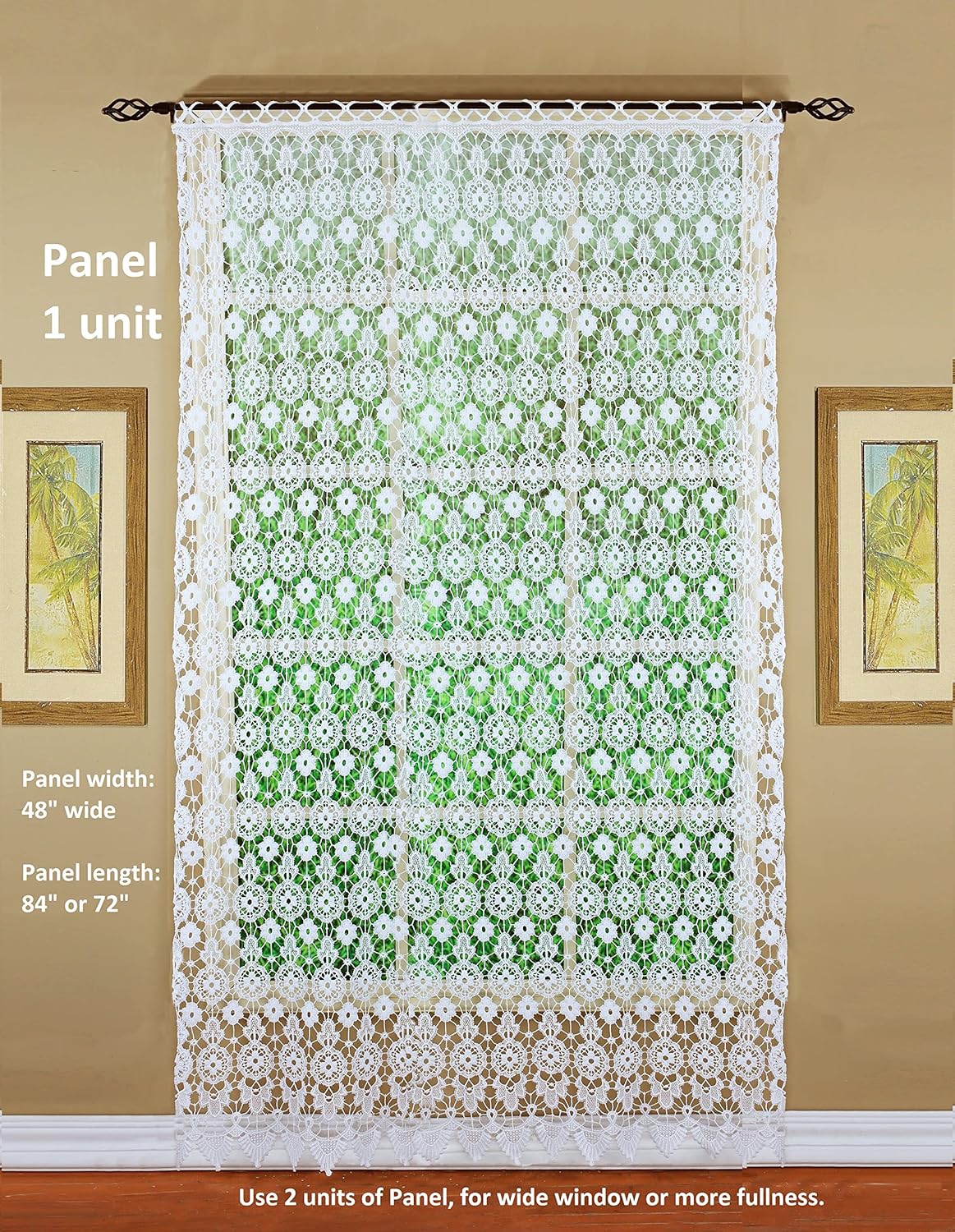 Today's Curtain Medallion Macramé Panel 72",White,48W x 72L
