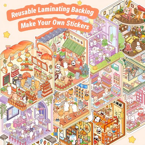 DSNJPZX 3D Sticker Scene Collection Book for Kids Adults - Reusable Stickers - Improve Children's Imagination and Creativity - Enhance Parent-Child Relationship. (Yellow)