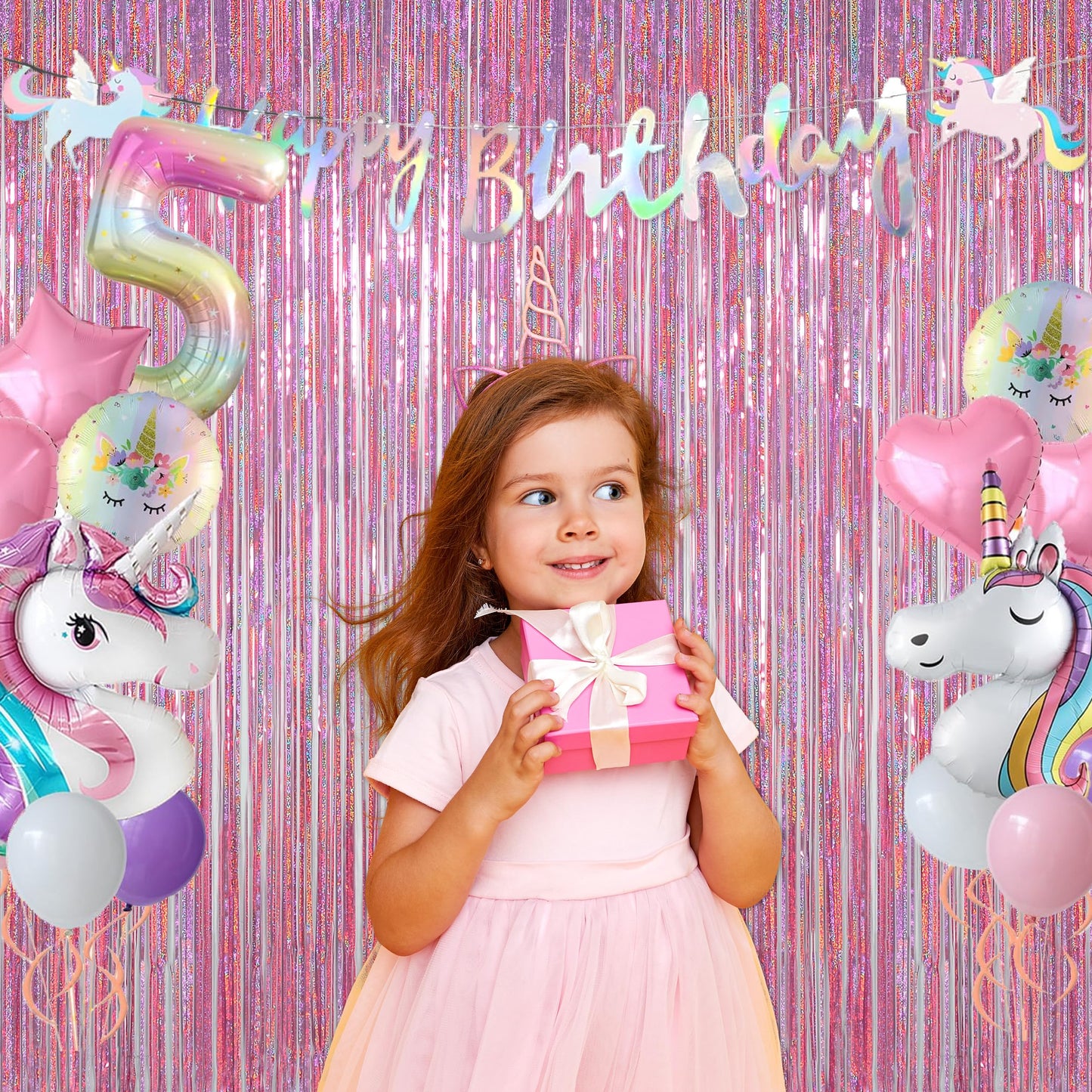 Melsan Pink Tinsel Curtains Backdrop, 3.2 ft x 8.2 ft Sparkle Metallic Foil Curtains for Mothers Princess Birthday Party Photo Background Decoration, 2 Pack