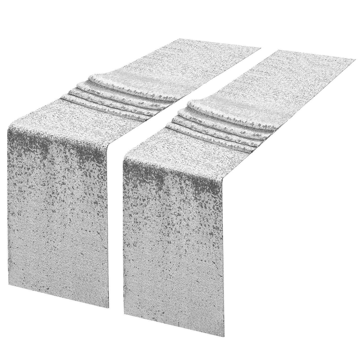 2 Packs 12 x 108 inches Silver Sequin Table Runner, Glitter Silver Table Runner for Wedding Birthday Bachelorette Holiday Party Supplies Decorations Bridal Shower Baby Shower
