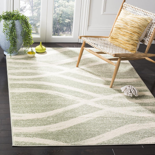 SAFAVIEH Adirondack Collection Area Rug - 5'1" x 7'6", Sage & Cream, Modern Wave Distressed Design, Non-Shedding & Easy Care, Ideal for High Traffic Areas in Living Room, Bedroom (ADR125X)