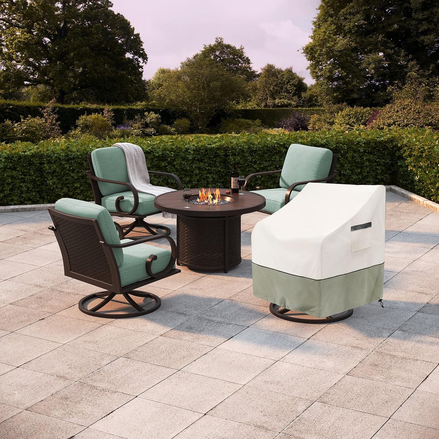 Outdoor Swivel Lounge Chair Covers by [Brand Name] - Waterproof Heavy-Duty Protection | 30W x 34D x 38.5H Inches, White & Grayish Green