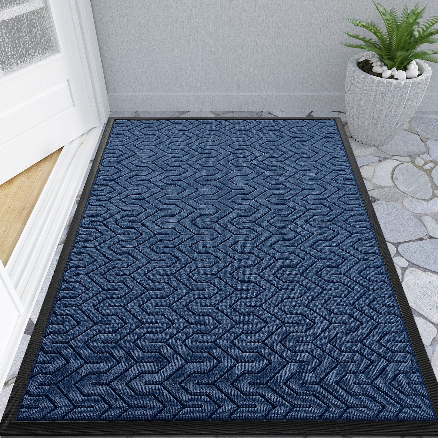 Yimobra Front Door Mat Outside Entrance, 47x32 Waterproof Outdoor Indoor Welcome Mats, Heavy Duty Doormat, Low Profile, Non Slip Garge Porch Entryway Mat, Easy Clean, Blue