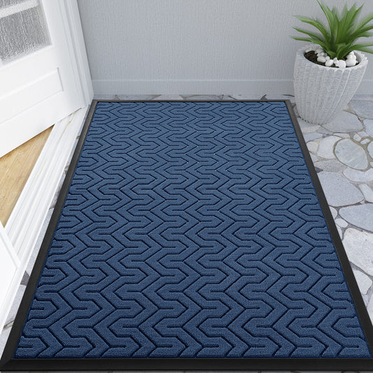 Yimobra Front Door Mat Outside Entrance, 47x32 Waterproof Outdoor Indoor Welcome Mats, Heavy Duty Doormat, Low Profile, Non Slip Garge Porch Entryway Mat, Easy Clean, Blue
