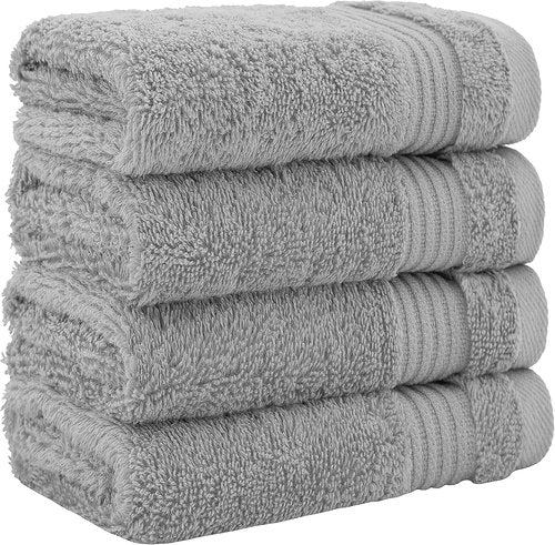 Cotton Paradise 100% Cotton Turkish Washcloth Set - Soft Absorbent 4-Piece Towels in Light Gray