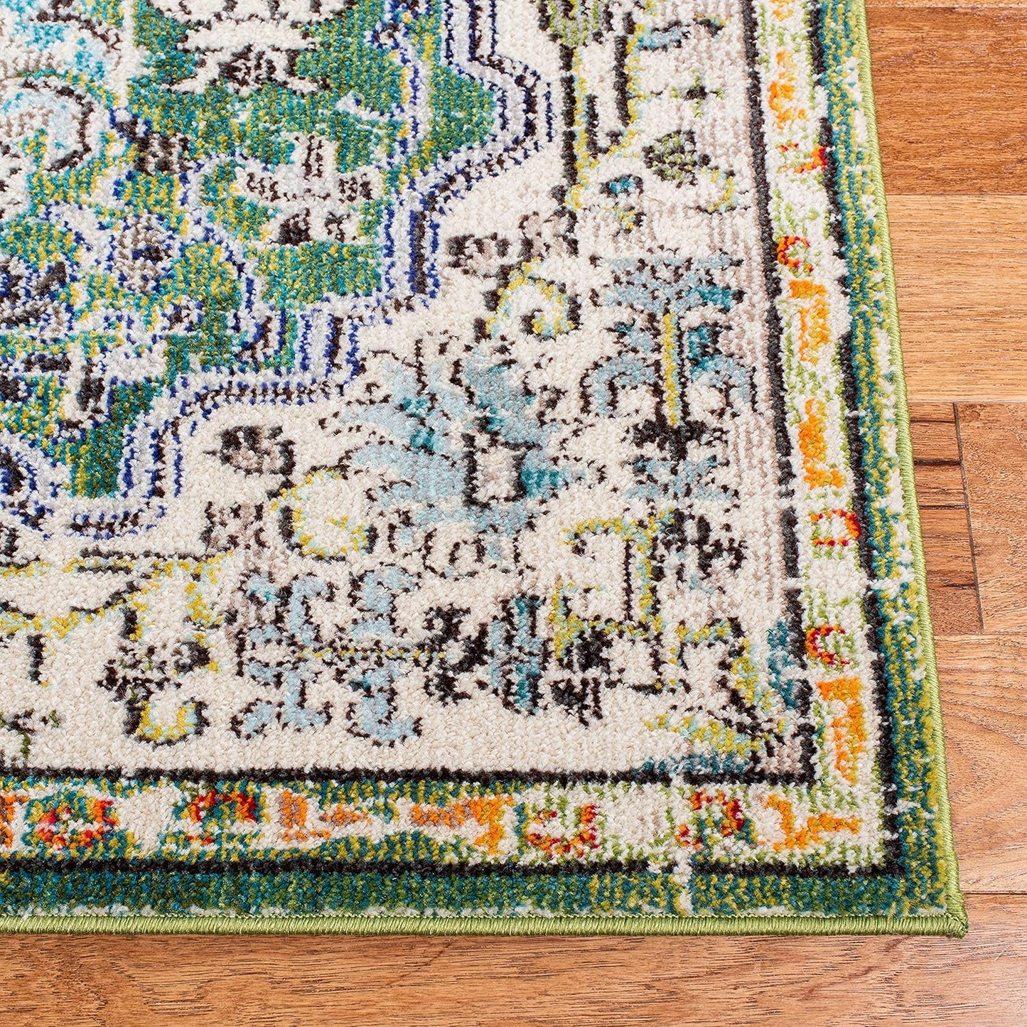 SAFAVIEH Madison Collection Runner Rug - 2'2" x 14', Green & Turquoise, Boho Chic Medallion Distressed Design, Non-Shedding & Easy Care, Ideal for High Traffic Areas in Living Room, Bedroom (MAD447Y)