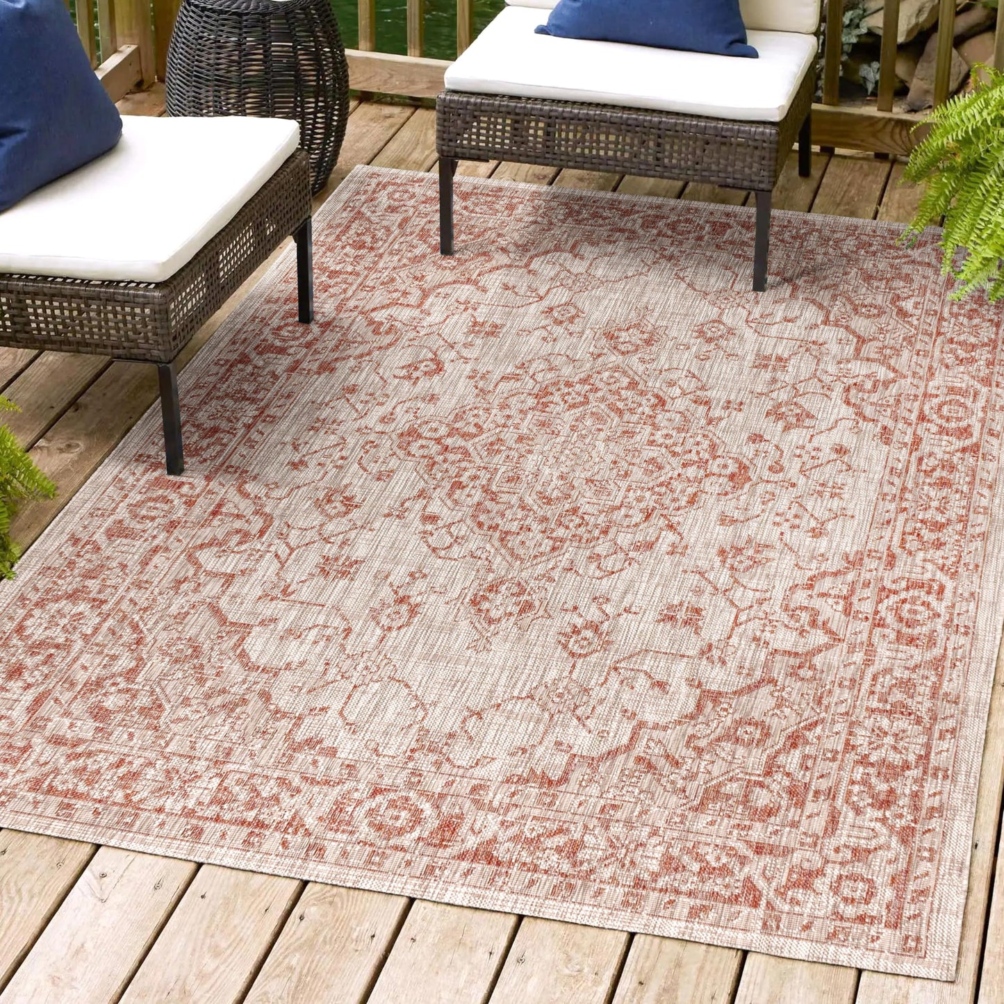 JONATHAN Y SMB102A-5 Rozetta Boho Medallion Textured Weave Indoor Outdoor Area -Rug Coastal Bohemian Rustic Glam Easy -Cleaning Bedroom Kitchen Backyard Patio Non Shedding, 5 X 8, Red/Taupe