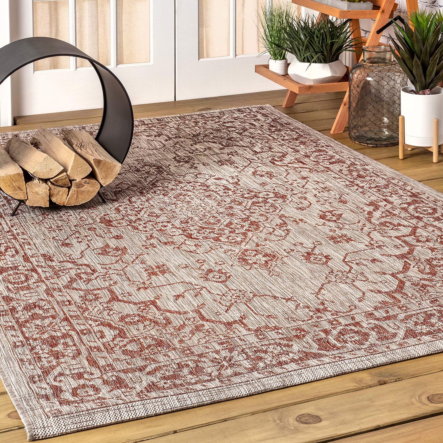 JONATHAN Y SMB102A-5 Rozetta Boho Medallion Textured Weave Indoor Outdoor Area -Rug Coastal Bohemian Rustic Glam Easy -Cleaning Bedroom Kitchen Backyard Patio Non Shedding, 5 X 8, Red/Taupe