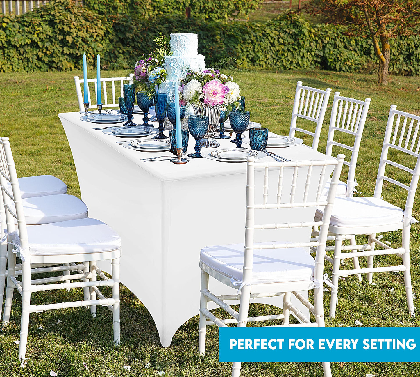 Utopia Kitchen Spandex Tablecloth 1 Pack [4FT, White] Tight, Fitted, Washable and Wrinkle Resistant Stretch Rectangular Patio Table Cover for Event, Wedding, Banquet & Parties [48Lx30Wx30H Inch]