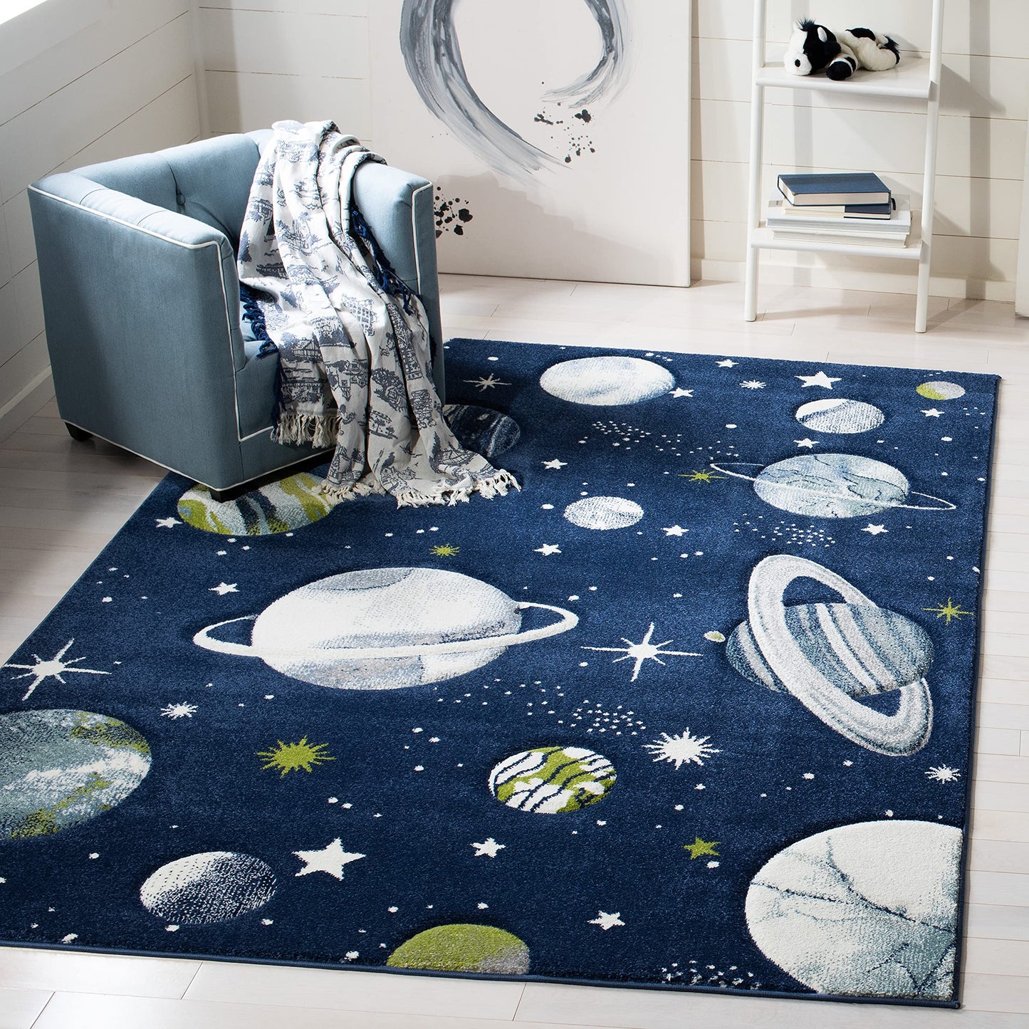 SAFAVIEH Carousel Kids Collection Accent Rug - 3'3" x 5'3", Navy & Ivory, Non-Shedding & Easy Care, Ideal for High Traffic Areas for Boys & Girls in Playroom, Nursery, Bedroom (CRK103N)