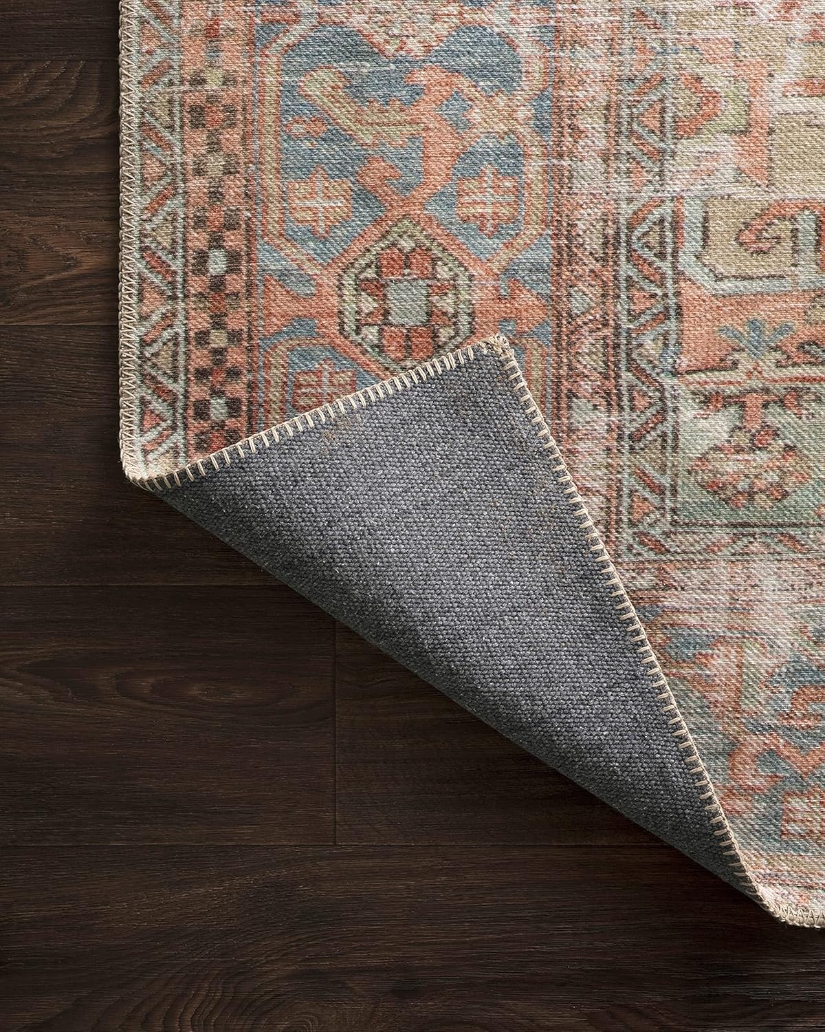 Loloi Loren Collection Area Rug - Terracotta/Sky Design | 7'6" x 9'6" Size for Stylish Spaces