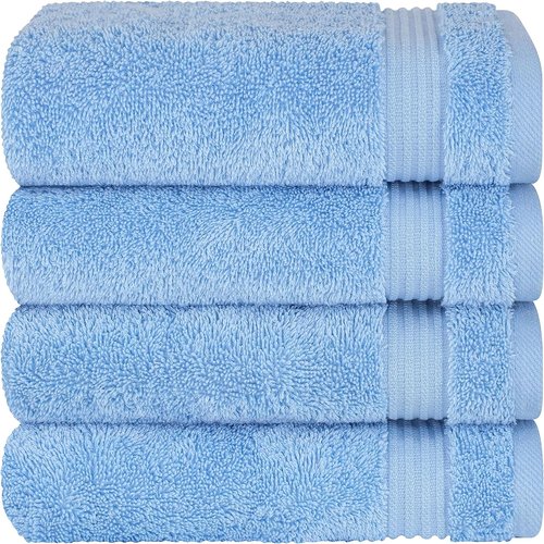 Cotton Paradise Hand Towels - 100% Turkish Cotton, Soft & Absorbent 4-Piece Set in Sky Blue