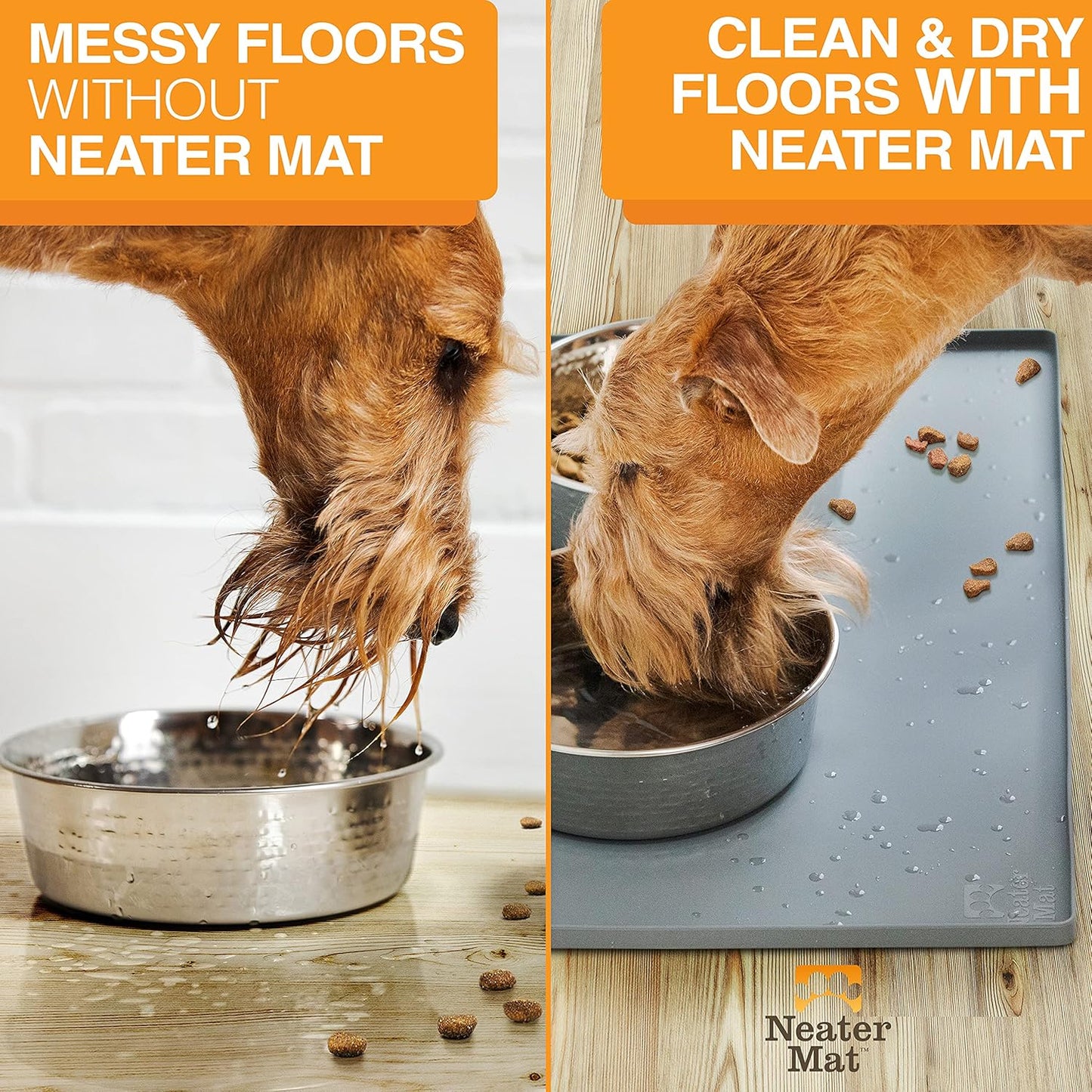Neater Pet Brands Cat & Dog Food Mat - Waterproof BPA-Free Silicone with Raised Edge | 19" x 12", Gunmetal Grey