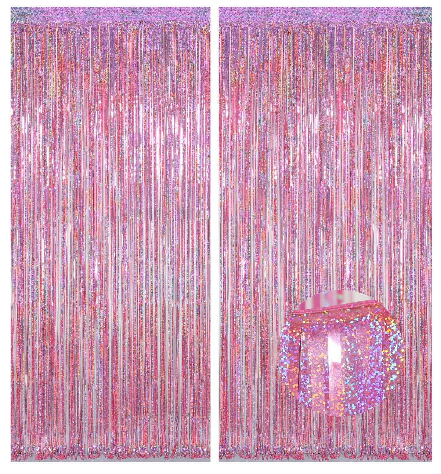 Melsan Pink Tinsel Curtains Backdrop, 3.2 ft x 8.2 ft Sparkle Metallic Foil Curtains for Mothers Princess Birthday Party Photo Background Decoration, 2 Pack