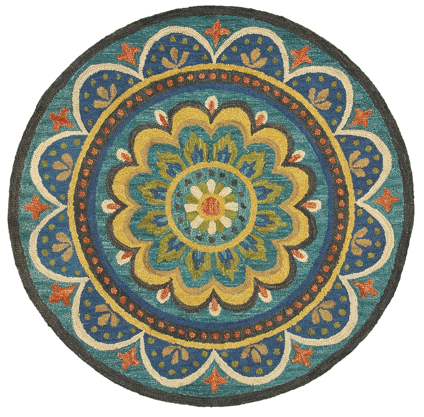 LR Resources Floral Escape Mandala Area Rug, 4' Round (LR54026-BL4RND)