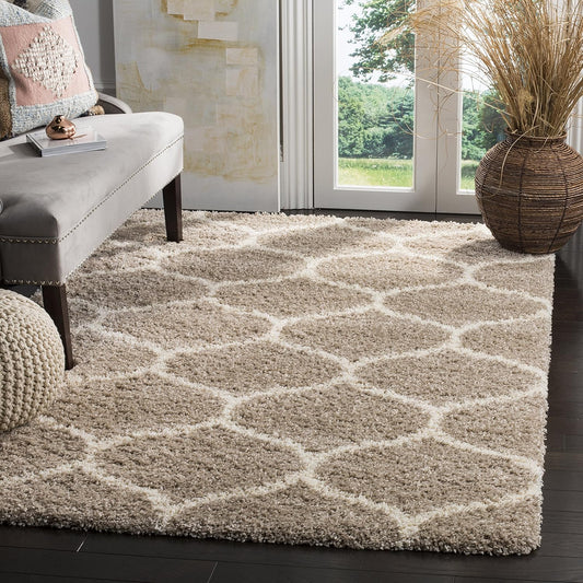 SAFAVIEH Hudson Shag Collection Accent Rug - 3' x 5', Beige & Ivory, Trellis Design, Non-Shedding & Easy Care, 2-inch Thick Ideal for High Traffic Areas in Entryway, Living Room, Bedroom (SGH280S)