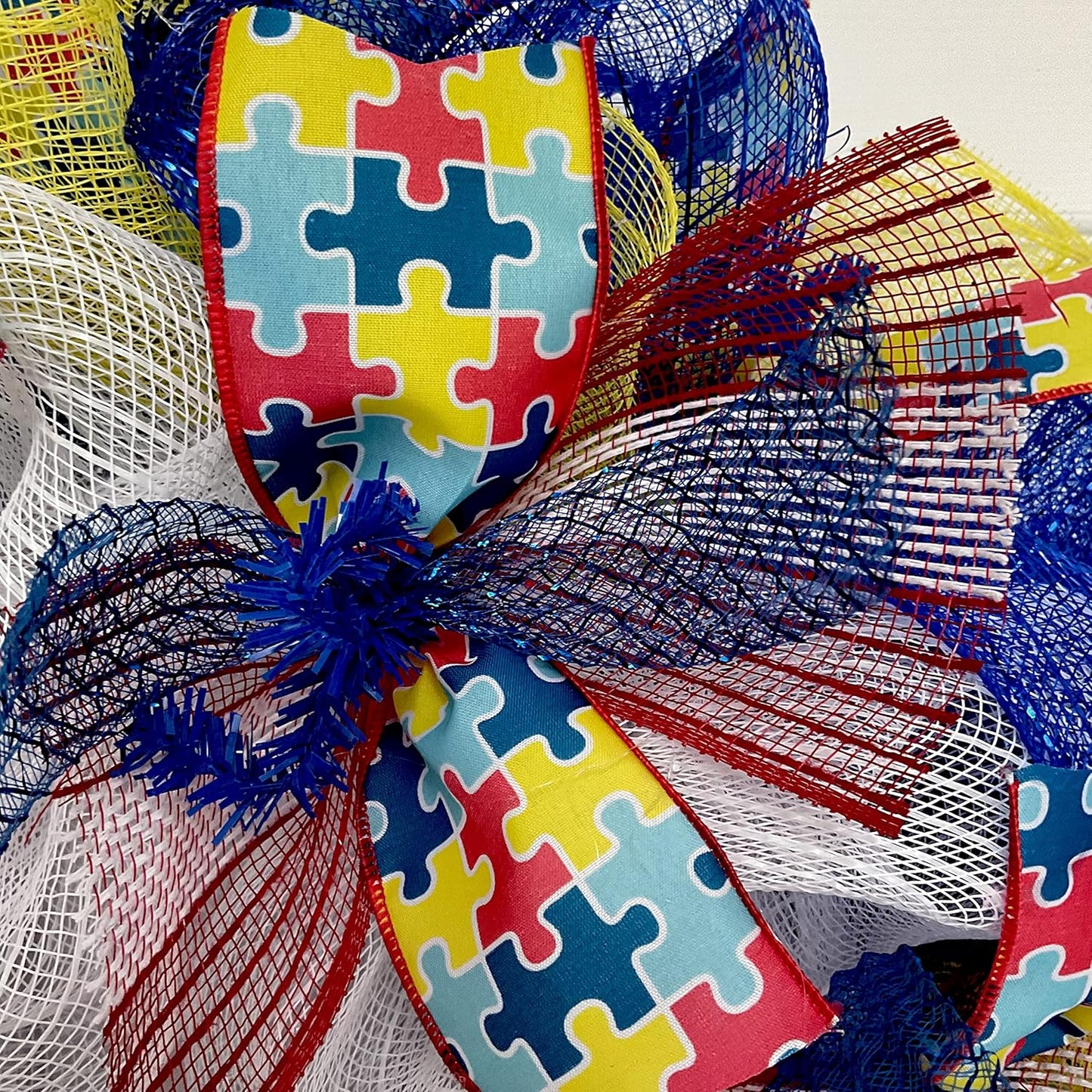 Autism Awareness Elephant Wreath - Handmade Deco Mesh | Available in 24-Inch & 28-Inch Sizes
