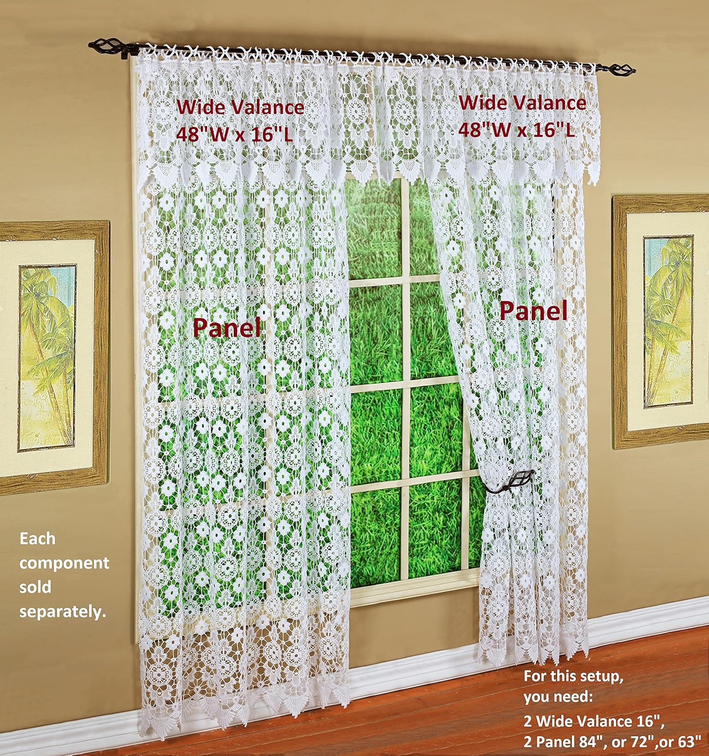 Today's Curtain Medallion Macramé Panel 72",White,48W x 72L