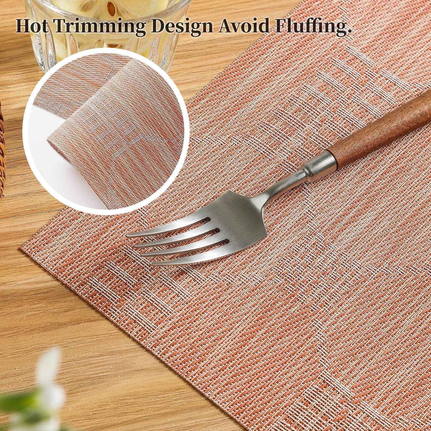 Leetaltree Coral Placemats Set of 4 - Heat Resistant Non-Slip Place mats for Dining Table, Washable Durable PVC Vinyl Woven Table Mats（Coral, 4）