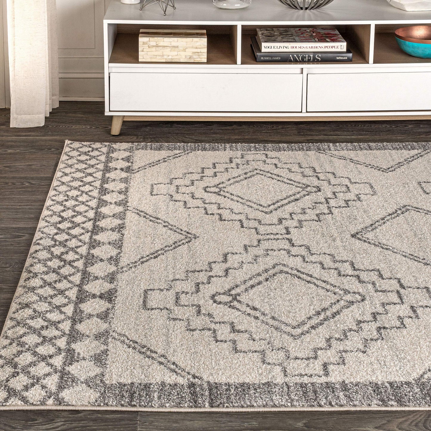 JONATHAN Y MOH200B-5 Amir Moroccan Beni Souk Indoor Area-Rug Bohemian Farmhouse Rustic Geometric Easy-Cleaning Bedroom Kitchen Living Room Non Shedding, 5 X 8, Cream,Gray