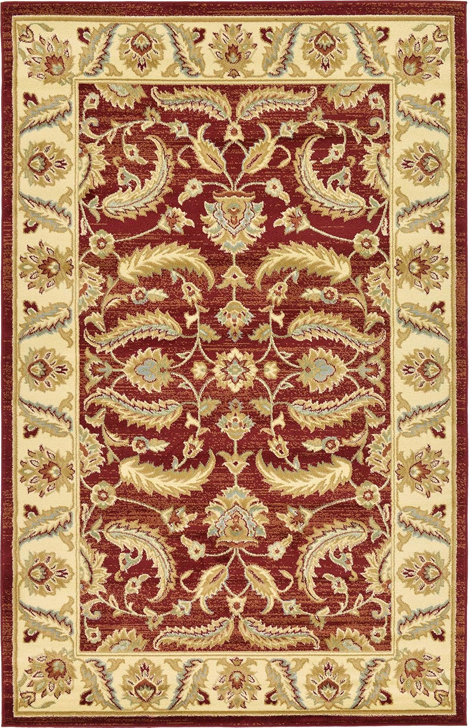 Unique Loom Voyage Collection Traditional Oriental Classic Intricate Floral Design Area Rug, 5 ft x 8 ft, Red/Ivory