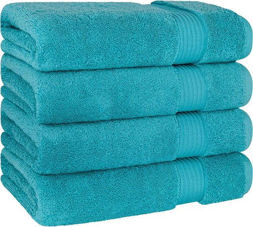 Cotton Paradise Turkish Bath Towels - 100% Cotton Extra Large Soft Plush Set | Aqua Blue, 4 Pieces